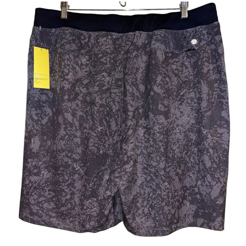 Zella Core Stretch Woven Shorts Men XL Dark Gray Marble Print Pull On Drawstring - Picture 2 of 10